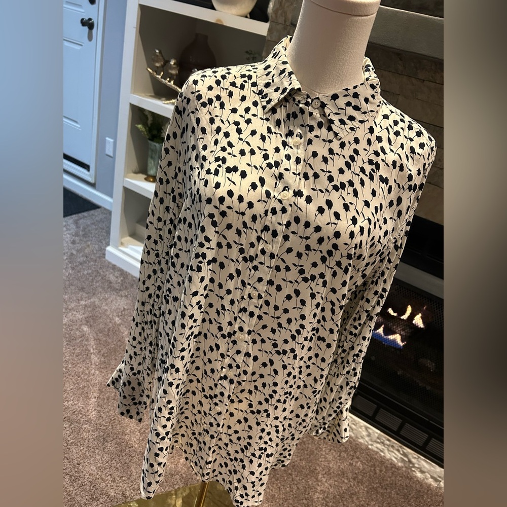 NWT Talbots Black and White Button Down Shirt